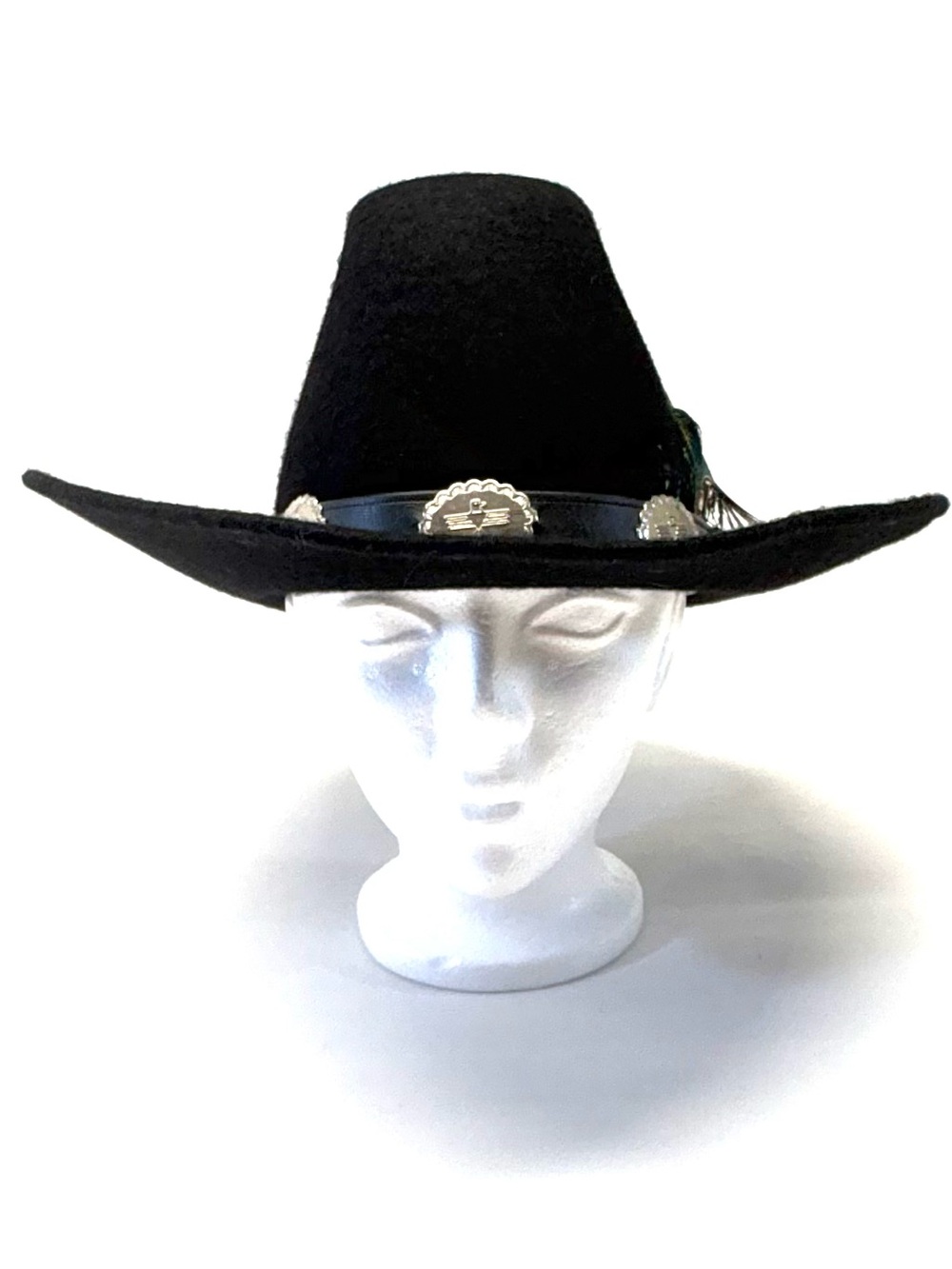 Vintage Lanning Belleville Wool Felt Cowboy Hat- Silver Conchos/Feather-7(56)